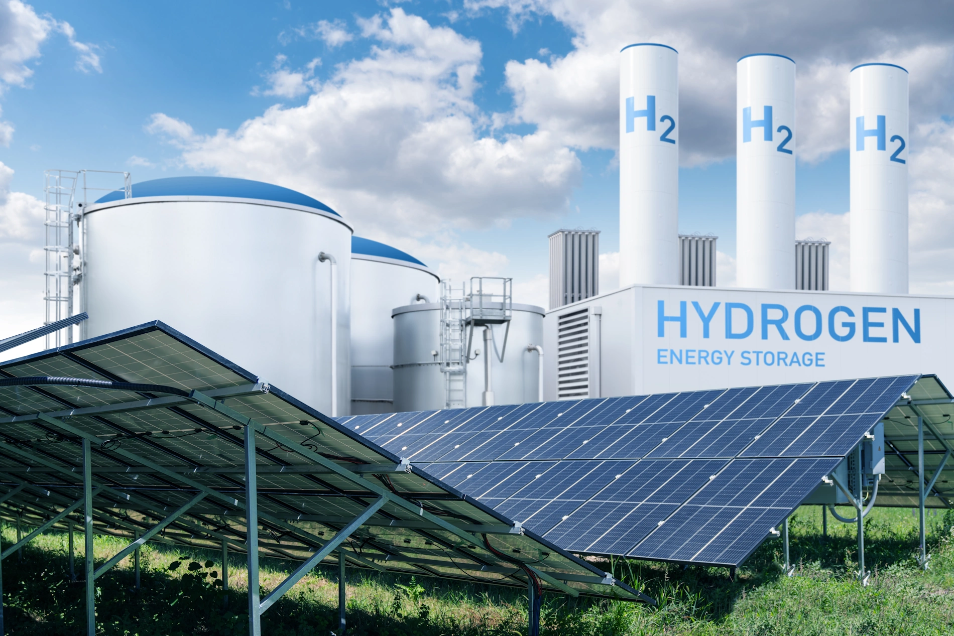 Solaranlage mit Wasserstofferzeugung und integriertem Speicher